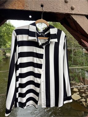 DKNY Black and White Striped Blouse